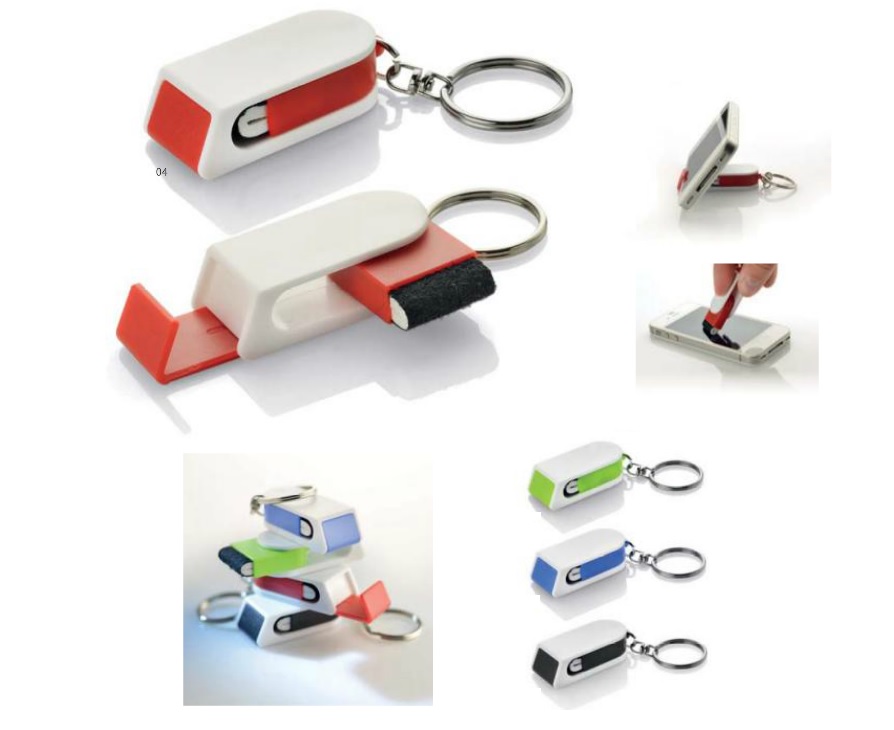Keychain with phone holder and cleaner 